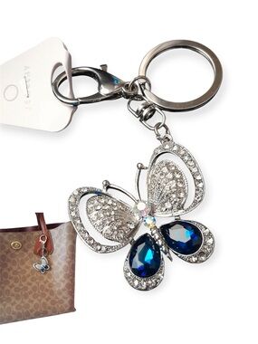 Bling Blue Crystal Rhinestone Butterfly Keychain Bag Charm 1pc NWT